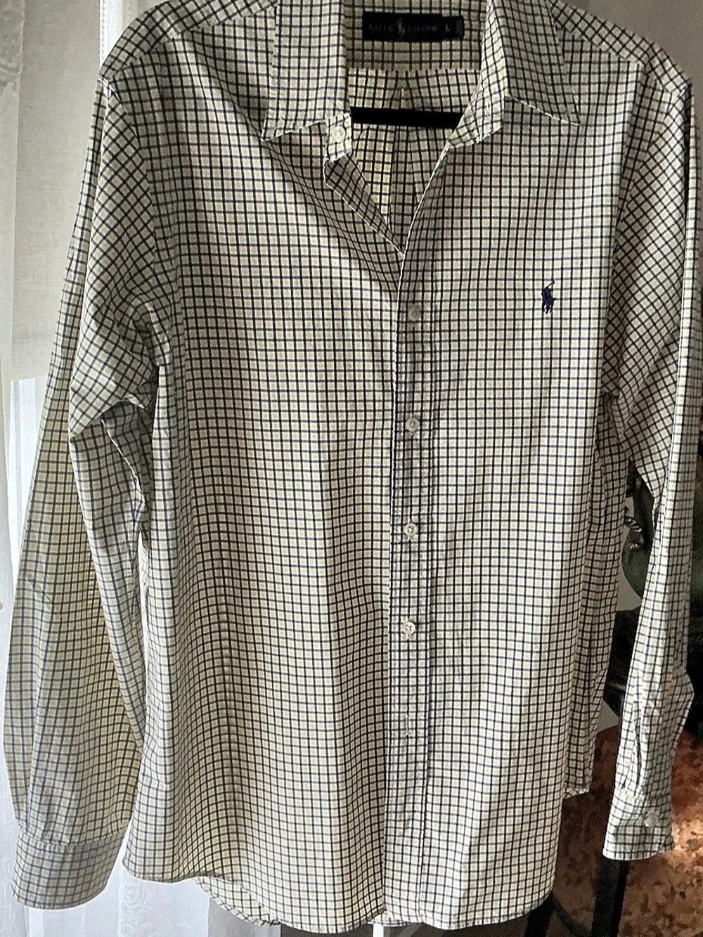 Ralph Lauren Checkered Button Down White & Blue Size Large